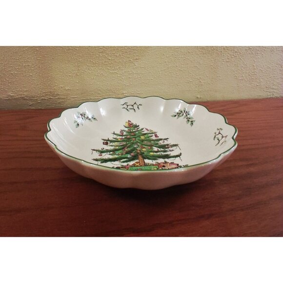 Spode England Christmas Tree Round Fluted Serving Dish Bowl 10 Inch #S3324 - Picture 8 of 12